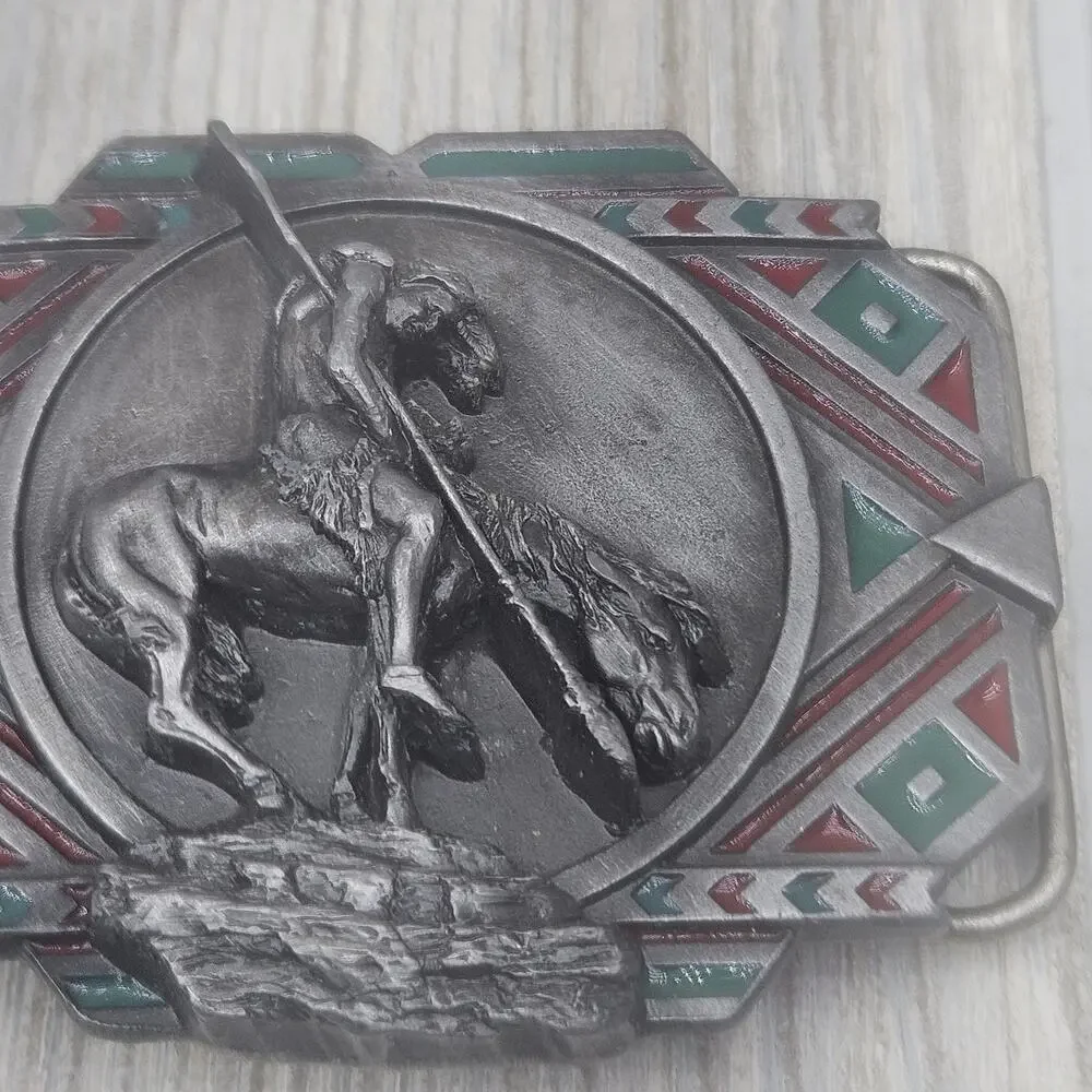 VINTAGE SISKIYOU (End Of Trail) BUCKLE Lone Warrior Native American 1988‎